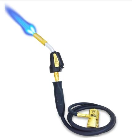 UWELD Propane Torch Head with 4.7Ft Hose, MAP Mapp Gas Torch kit Turbo Torch Self Igniter Trigger Start Adjustable Flame Valve Brass Tip CGA600 Interface for Soldering Brazing Plumbing Welding BBQ Lighting